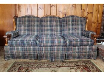 Plaid Wood Frame Couch With Pull Out Bed By Marlow Furniture Co.     74L X 36D X 37H  (Bring He