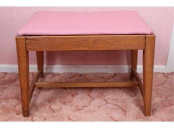 Vintage Oak Stool With Pink Cushion     23W X 15D X 17H
