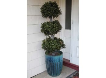Large Blue/Green Flower Pot With Tree