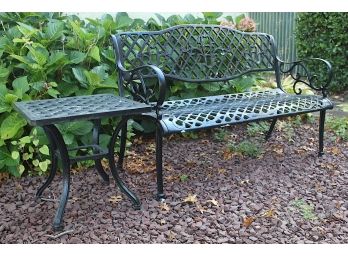 Black Metal Patio Bench & Side Table