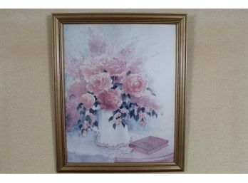 Pink Flowers & Book Print By Gloria Eriksen     18.5W X 23H