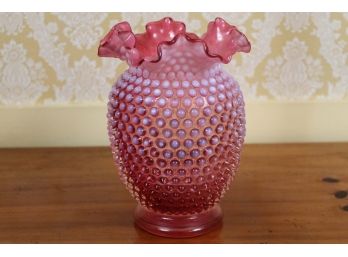 Vintage Fenton Opalescent Cranberry Hobnail Vase