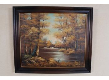 Framed Fall River Oil Painting Print     28.5W X 24H