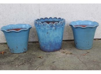 Three Blue Flower Pots