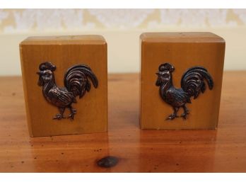 Vintage Wooden Rooster Salt And Pepper Shakers