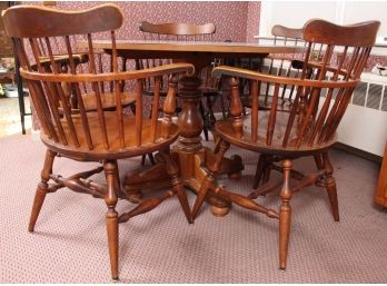 Vintage Oak Pedestal Table And 4 Windsor Back Chairs