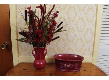 Ceramic Maroon Vase & Planter