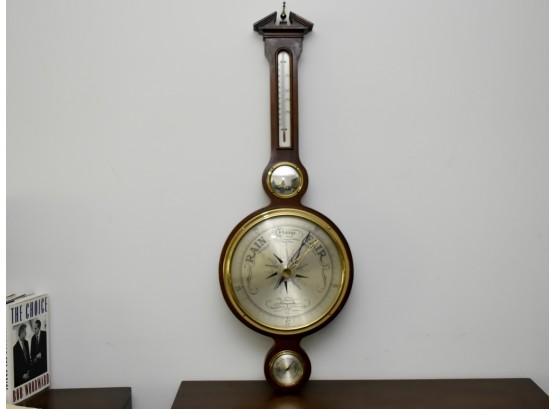 Large Mahogany Banjo Barometer Weather Station
