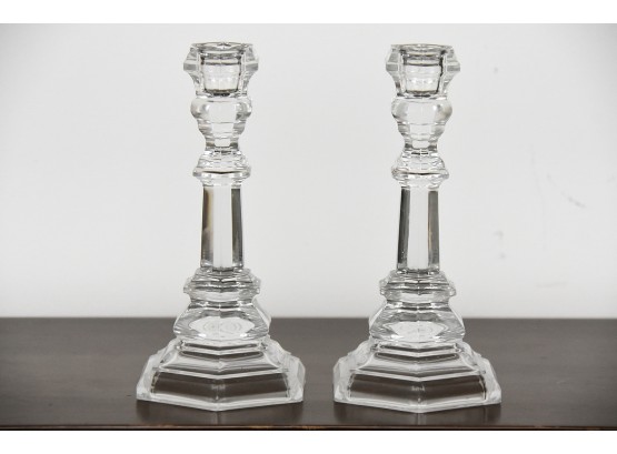 Pair Of Tiffany Crystal Candle Sticks