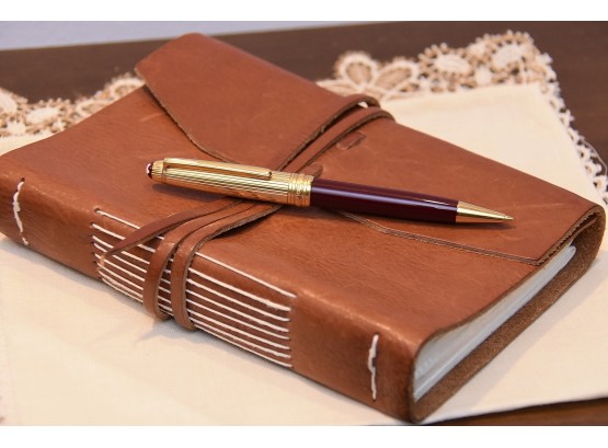 Mont Blanc Meisterstuck Ball Point Pen And Leather Bound Journal
