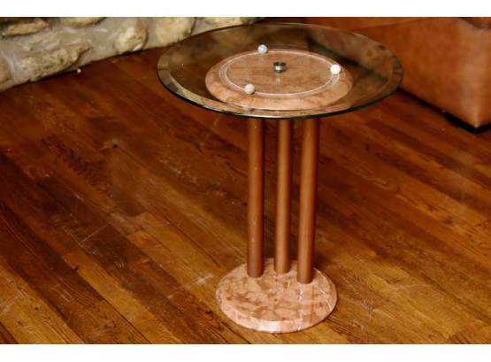 MCM Glass Top Marble Side Table With Spinning Glass Top 19.5 X 23