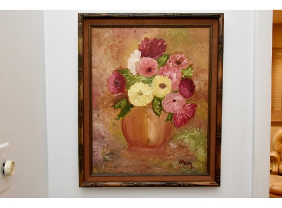 Still Life Flower Oil On Canvas Signed Mary 18 X 24