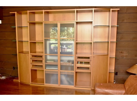 Light Birch Entertainment Center With Frosted Glass Doors 132 X 20 X 90
