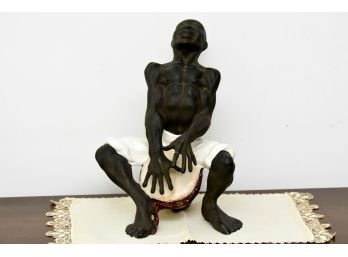 African Bongo Player Painted Ceramic Sculpture
