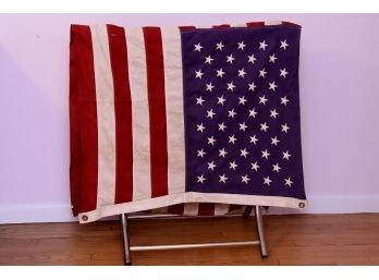 Vintage American Flag And Brass Blanket Rack 30 X 33