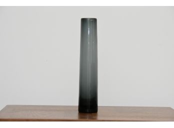 MCM Blue Glass Signed 15' Tall Cylinder Vase