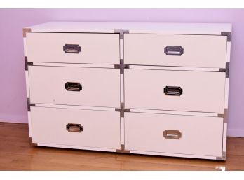 White Six Drawer Dresser With Brass Accents 48 X 19 X 30