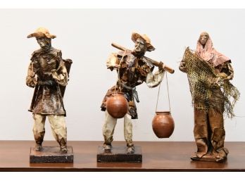 Trio Of Vintage Mexican Folk Art Detailed Paper Mache Figurines
