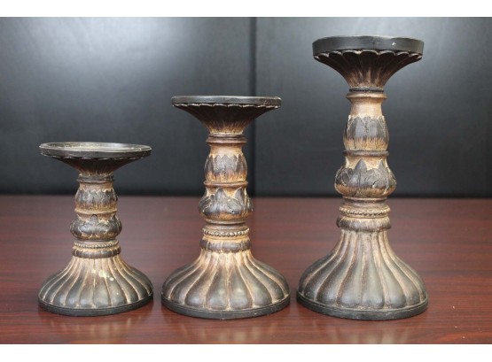 Set Of 3 Wooden Candle Stands