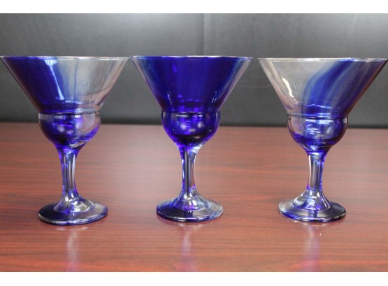 Set Of 3 Blue Colored Margarita Glasses