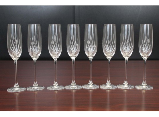 Set Of 8 Etched Glass Champagne Glasses