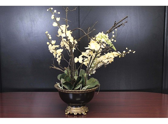 Decorative Plant In Black/Gold Footed Bowl