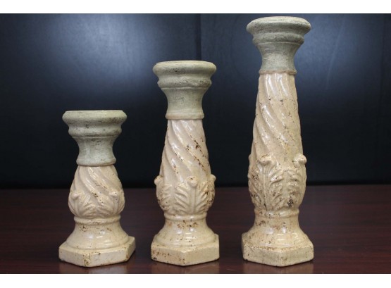 Set Of 3 Clay Candle Stands