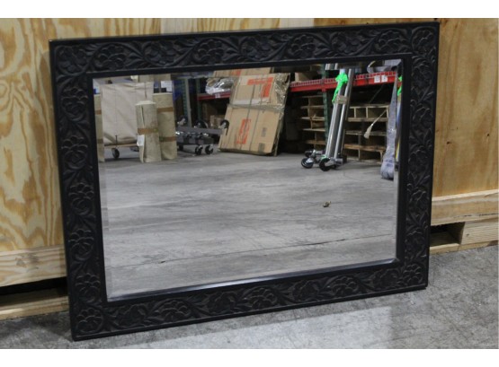 Black Flower Engraved Wooden Frame Mirror 47W X 37H