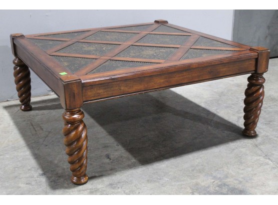 Spiral Leg Coffee Table With Black & Gold Design Top 42W X 42D X 19H (Read Description)