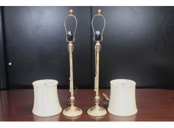 Pair Of 30' Dale Tiffany Table Lamps With Hanging Drop Crystals & Flower Painted Bases
