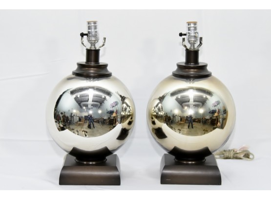 Pair Mirrored Sphere Lamps