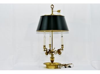 Gorgeous Brass Swan Tole Shade 3 Light Table Lamp
