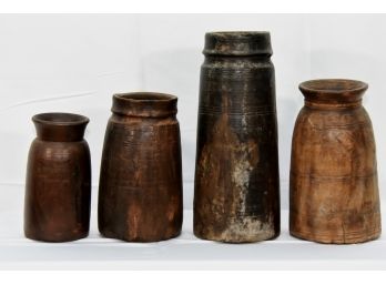 Set Of Four Vintage Wooden Vases