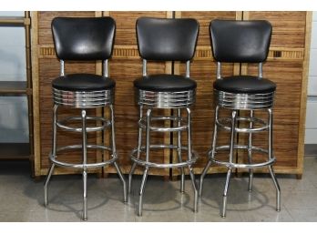 Trio Of Vintage Chrome And Black Bar Chairs 14.5 X 43 With 30' High Seat