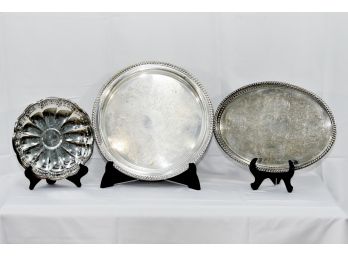 3 Large Silverplate Serving Trays