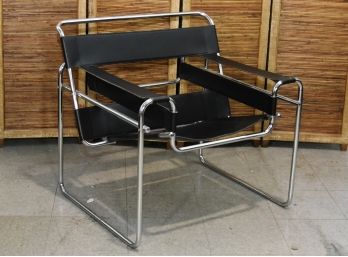 Vintage Marcel Breuer Mid Century Modern Wassily Black Strap Leather Chair