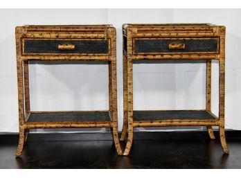 Pair Of Asian Bamboo Nightstands 20 X 16 X 26