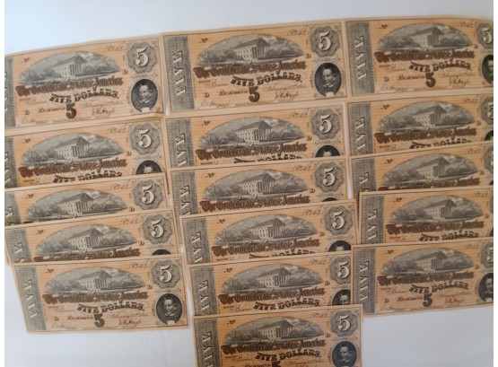 1861 $5 Dollar Confederate States Replica Currency Notes