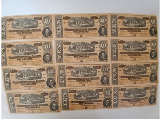 1861 $10 Dollar Confederate States Replica Currency Notes