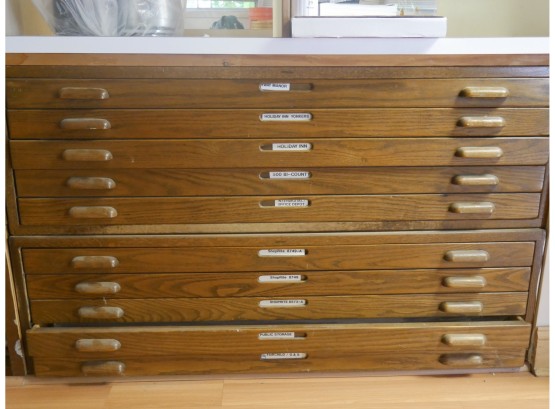 Vintage Oak Blueprint Cabinets With Vintage Blueprints