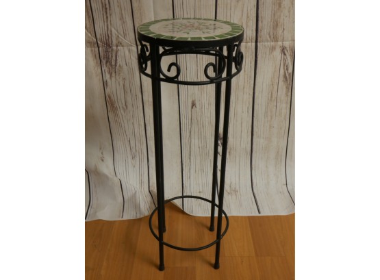 Painted Tile Top Wrought Iron Plant Stand