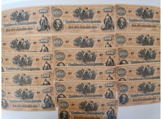 1861 $100 Dollar Confederate States Replica Currency Notes