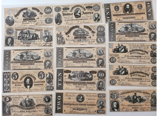 1860's Confederate States Replica Currency Note Assortment