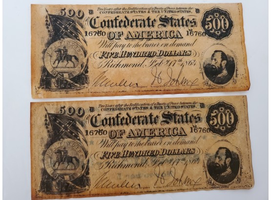 1861 $500 Dollar Confederate States Replica Currency Notes