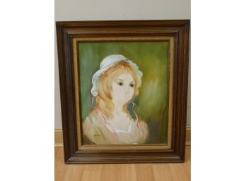 Beautiful Oil On Canvas Colonial Girl Painting By C. Haumet