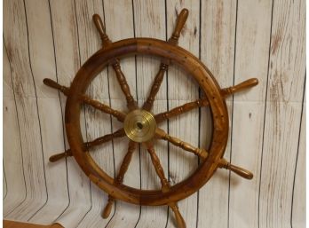 Antique 36' Ships Wheel With Brass Center