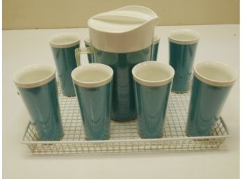 MCM Teal Cup And Pitcher Set