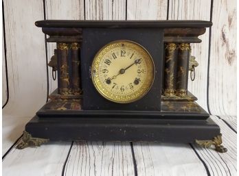 Antique New Haven Mantel Clock With Lion Heads 17 X 7 X 11