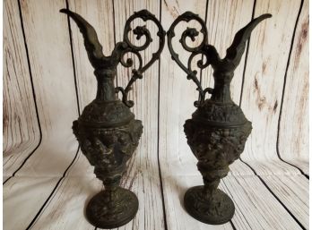 Pair Of Gorgeous Antique Ornamental Cherub Brass Metal Ewer's