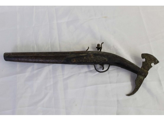 Antique Replica Flintlock Axe Pirates Pistol With Engraved Stock